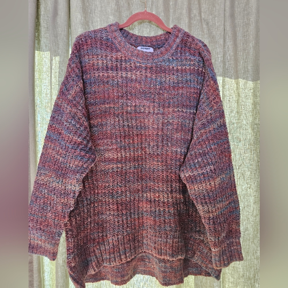 Old Navy Maroon and Gray Knit Sweater
